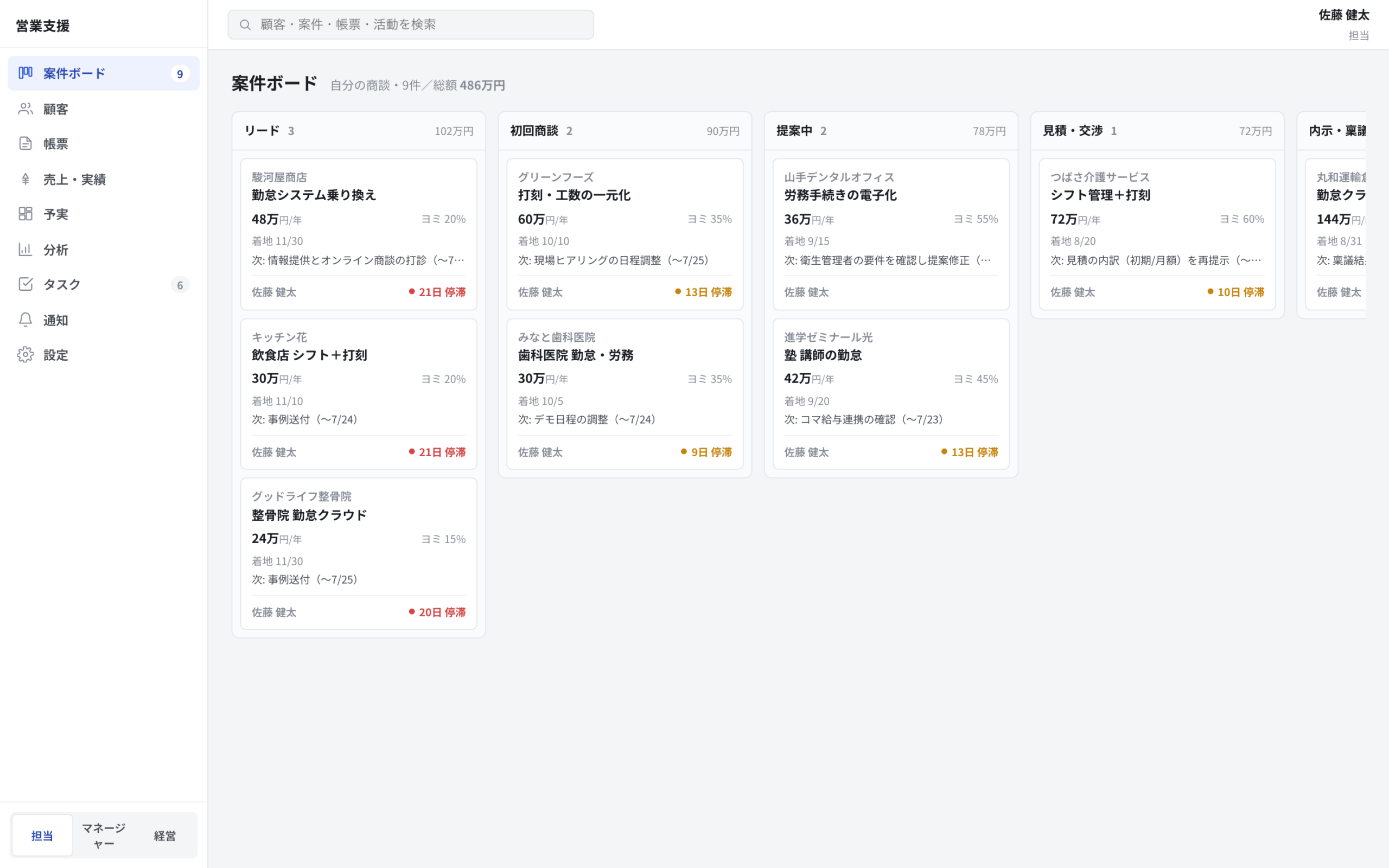 案件ボード（今日の商談）