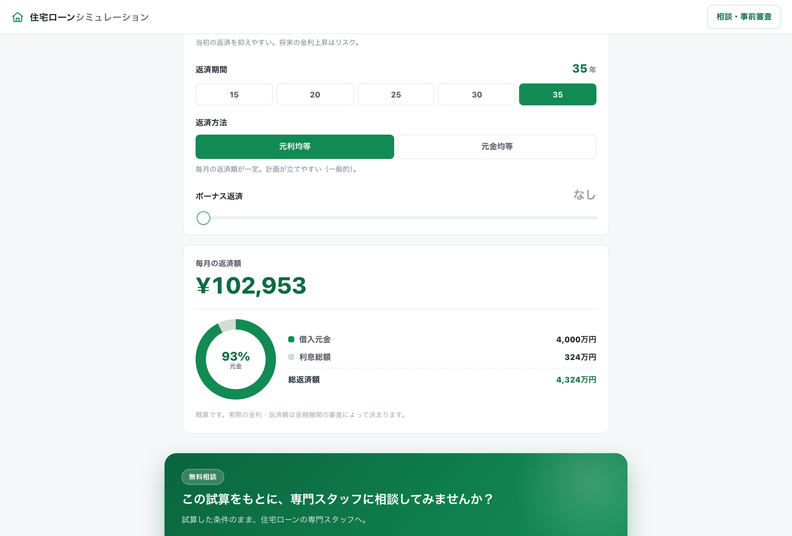 毎月の返済額（元金・利息の内訳）