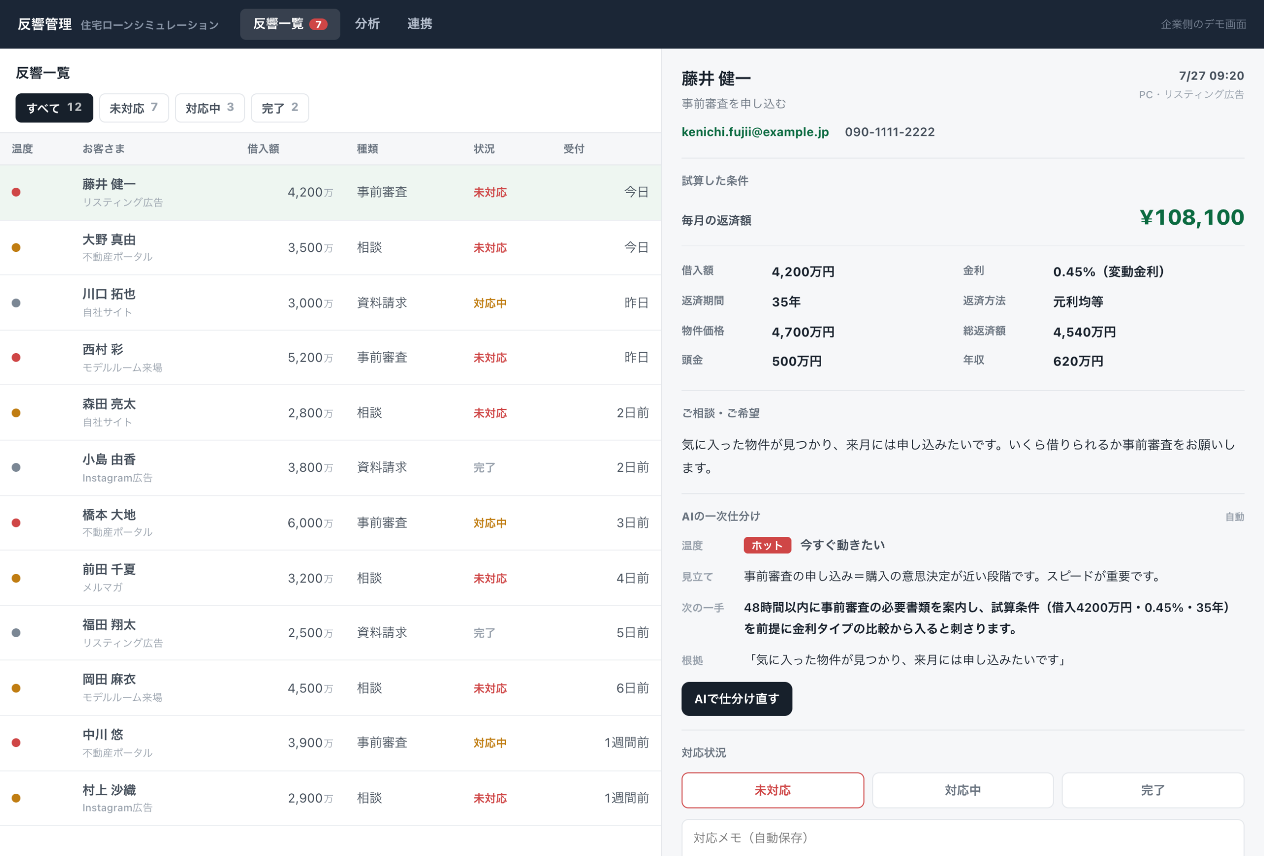 反響管理（AIが一次仕分け）